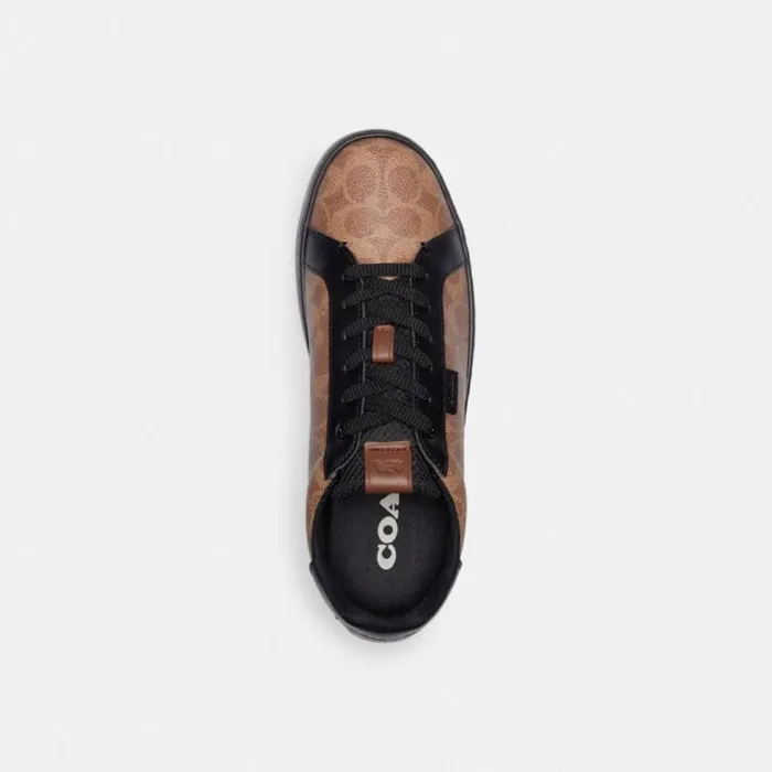 Men Lowline Low Top Sneaker In Signature Canvas Tanblack Coach Sneakers