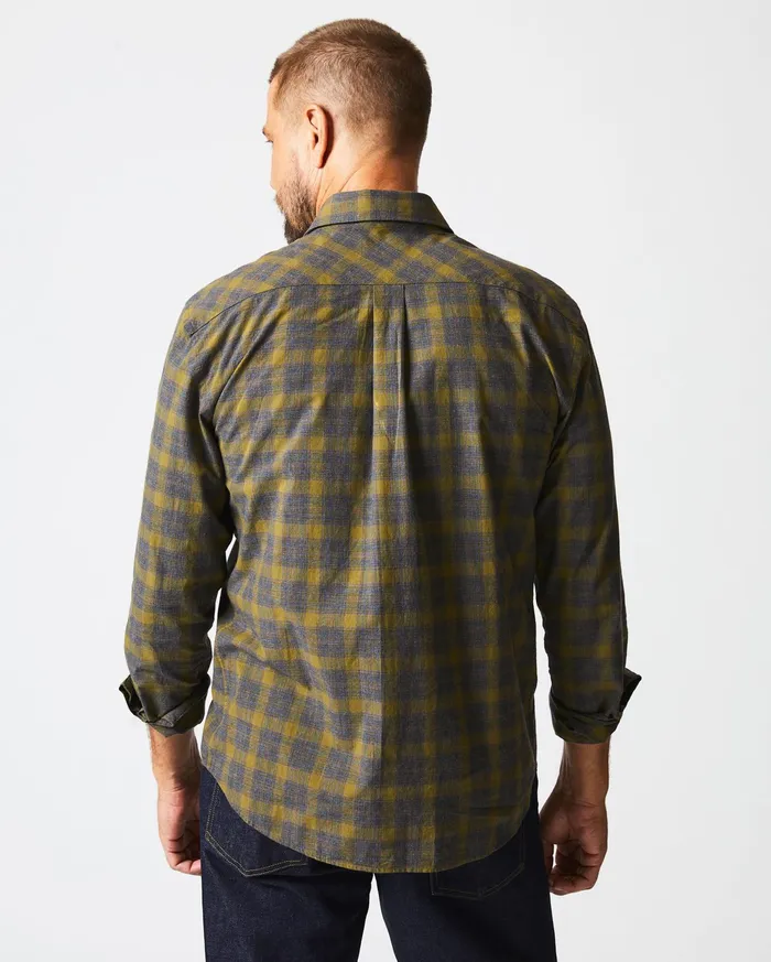 Men Melange Shadow Plaid Tuscumbia Shirt Greyolive Billy Reid Shirting