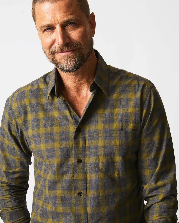 Men Melange Shadow Plaid Tuscumbia Shirt Greyolive Billy Reid Shirting