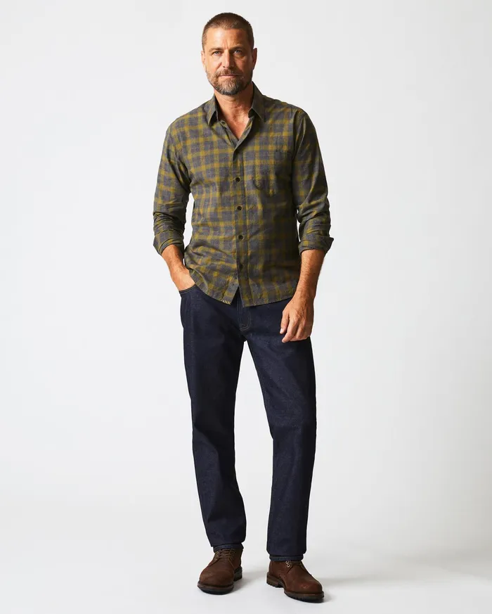 Men Melange Shadow Plaid Tuscumbia Shirt Greyolive Billy Reid Shirting