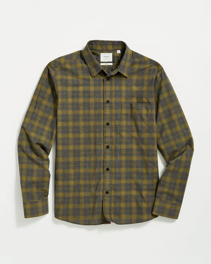 Men Melange Shadow Plaid Tuscumbia Shirt Greyolive Billy Reid Shirting