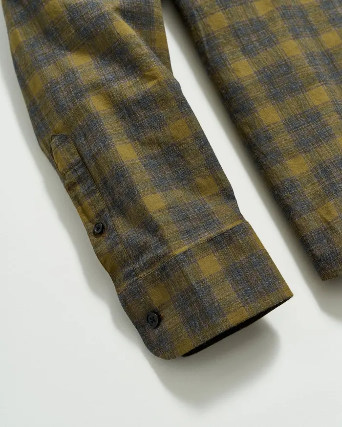 Men Melange Shadow Plaid Tuscumbia Shirt Greyolive Billy Reid Shirting