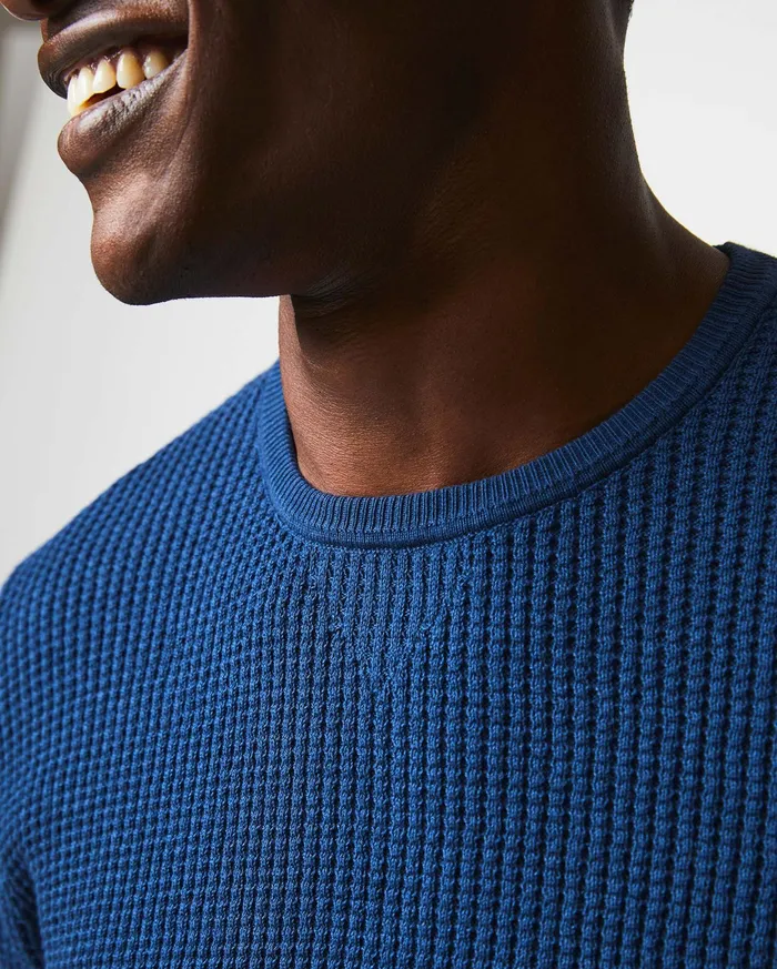 Men Mini Waffle Crew Denim Blue Billy Reid Sweaters and Sweatshirts