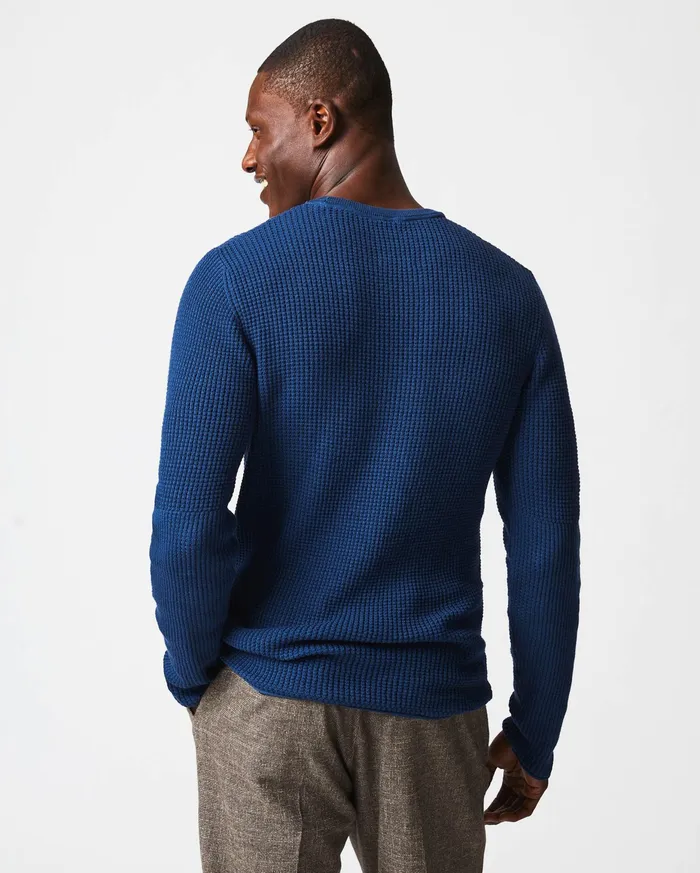 Men Mini Waffle Crew Denim Blue Billy Reid Sweaters and Sweatshirts