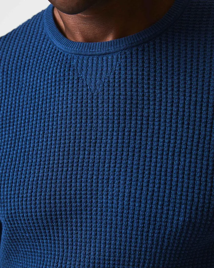 Men Mini Waffle Crew Denim Blue Billy Reid Sweaters and Sweatshirts