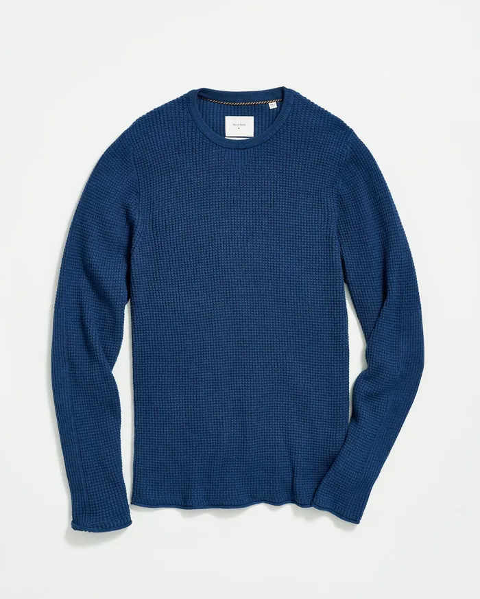 Men Mini Waffle Crew Denim Blue Billy Reid Sweaters and Sweatshirts