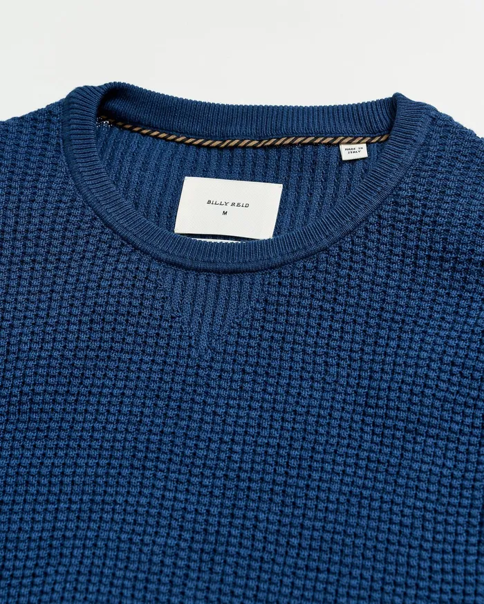 Men Mini Waffle Crew Denim Blue Billy Reid Sweaters and Sweatshirts