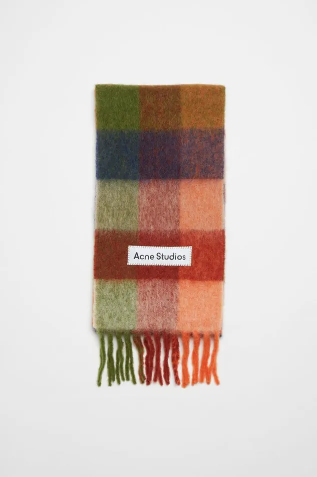 Men Mohair Checked Scarf Orangegreen Acne Studios Scarves