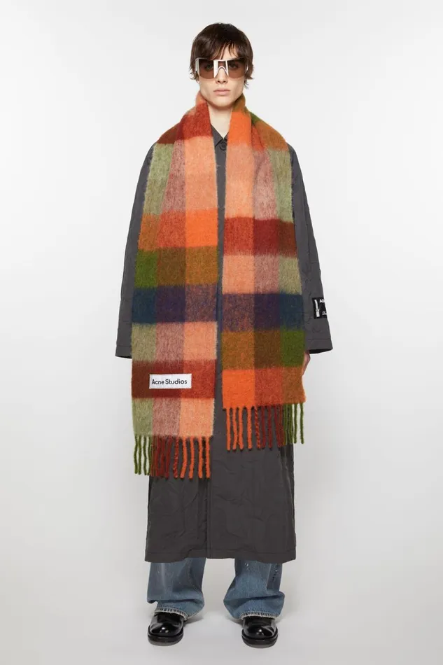 Men Mohair Checked Scarf Orangegreen Acne Studios Scarves