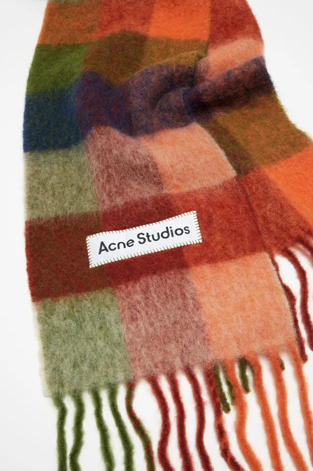 Men Mohair Checked Scarf Orangegreen Acne Studios Scarves
