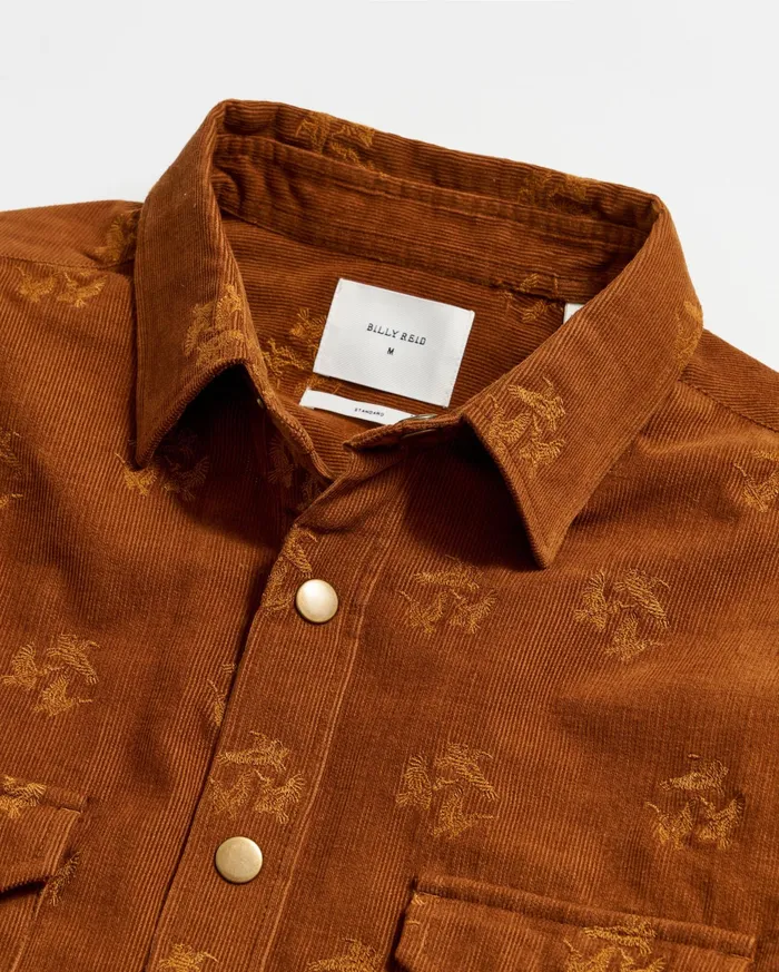 Men Pelican Cord Western Snap Front Shirt Billy039s Brown Billy Reid Shirting