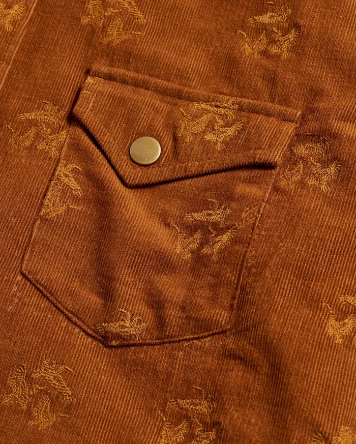 Men Pelican Cord Western Snap Front Shirt Billy039s Brown Billy Reid Shirting