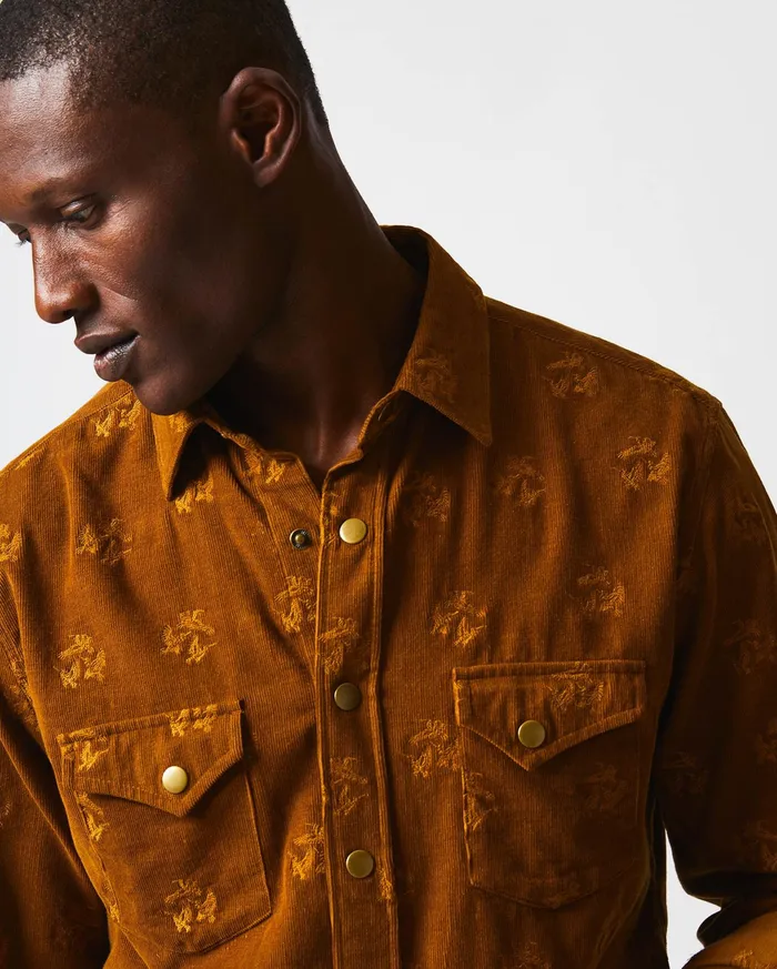Men Pelican Cord Western Snap Front Shirt Billy039s Brown Billy Reid Shirting