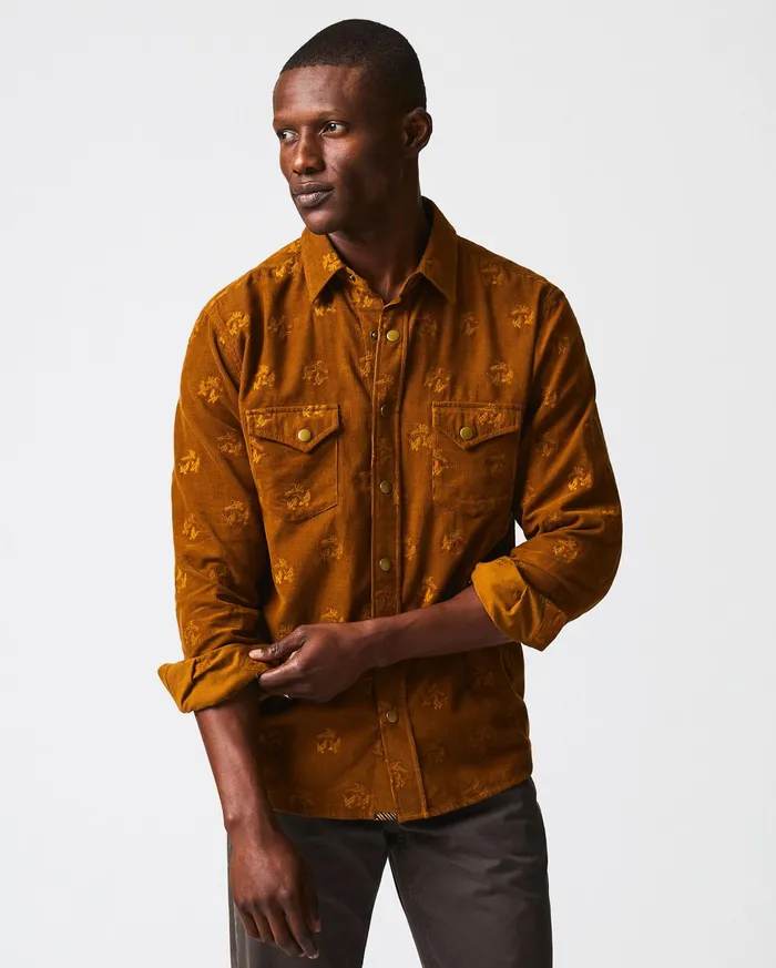 Men Pelican Cord Western Snap Front Shirt Billy039s Brown Billy Reid Shirting