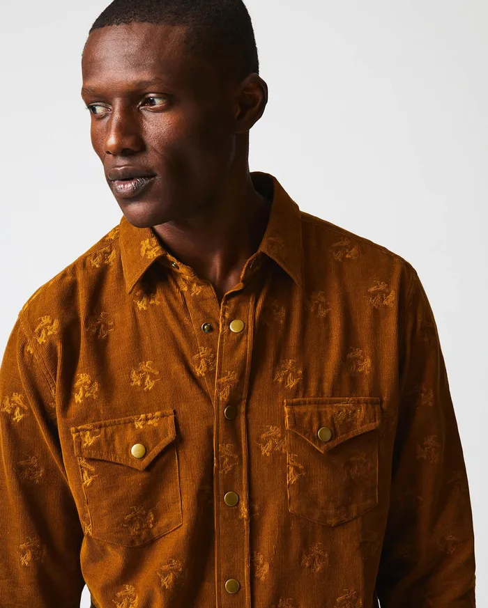 Men Pelican Cord Western Snap Front Shirt Billy039s Brown Billy Reid Shirting