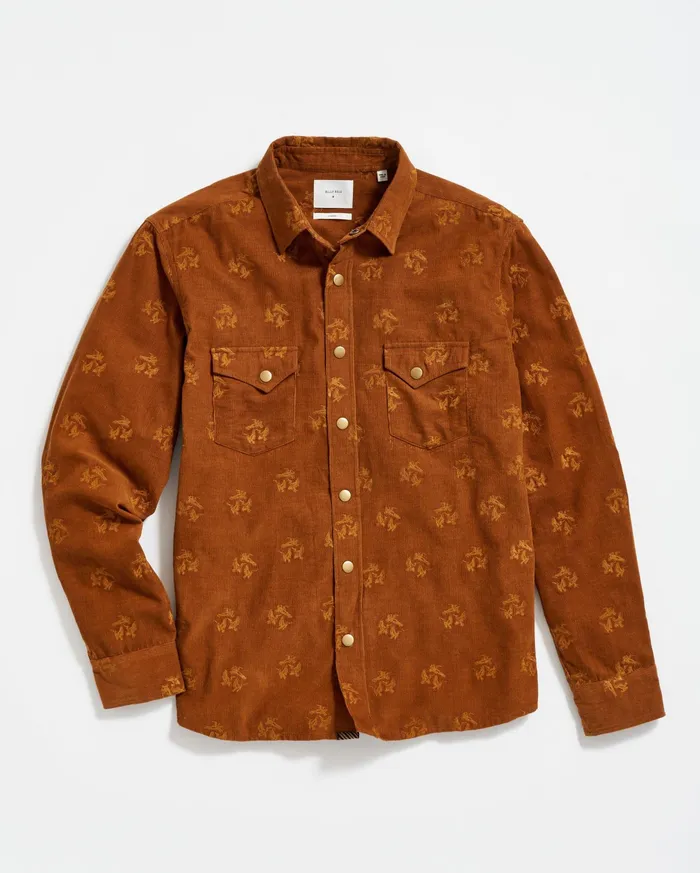 Men Pelican Cord Western Snap Front Shirt Billy039s Brown Billy Reid Shirting