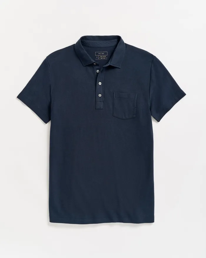 Men Pique Pensacola Polo Carbon Blue Billy Reid Polos Tees and Henleys