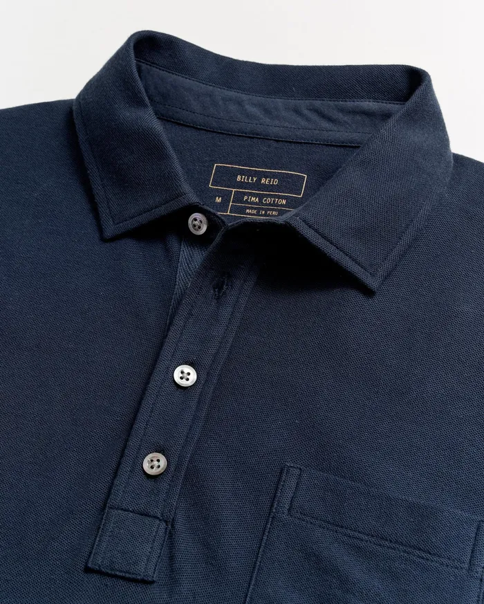 Men Pique Pensacola Polo Carbon Blue Billy Reid Polos Tees and Henleys