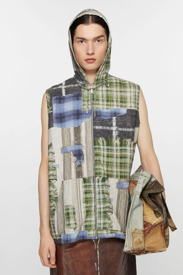 Men Print Hooded Jacket Green Multi Acne Studios Shirts
