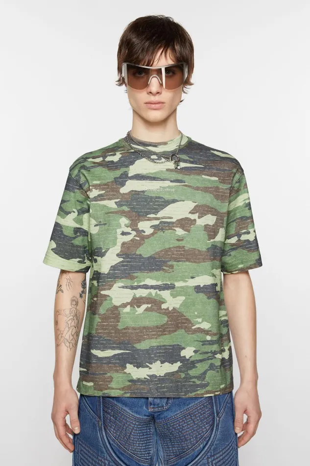 Men Print Logo Tshirt Khaki Green Acne Studios Tshirts