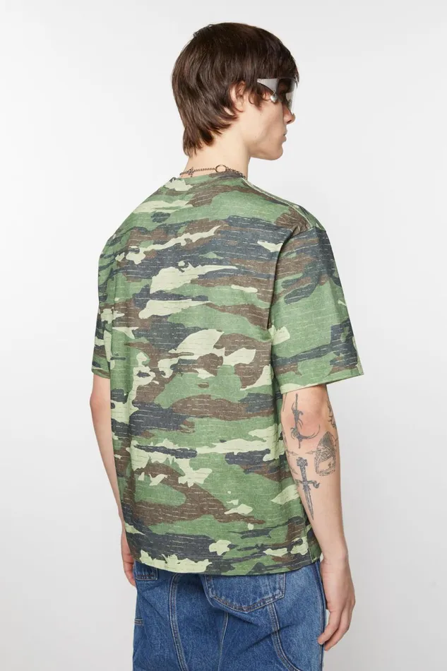Men Print Logo Tshirt Khaki Green Acne Studios Tshirts
