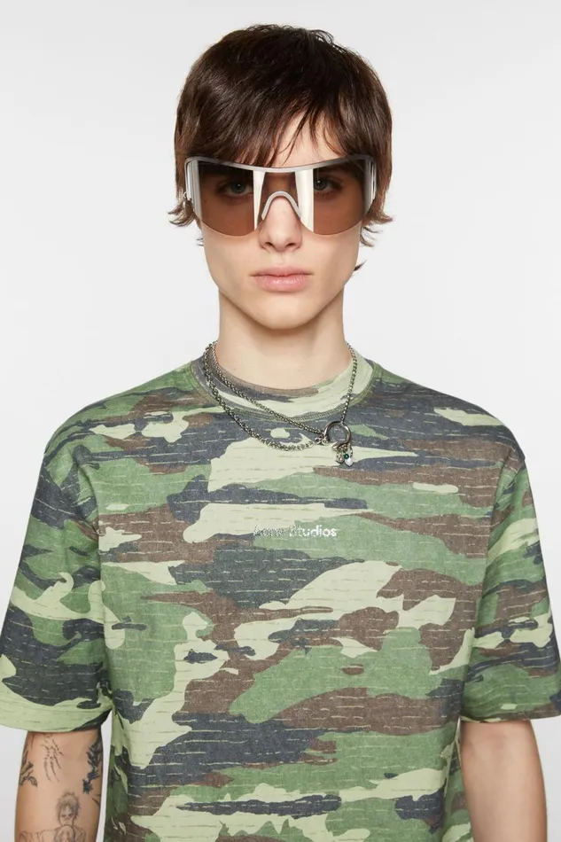 Men Print Logo Tshirt Khaki Green Acne Studios Tshirts