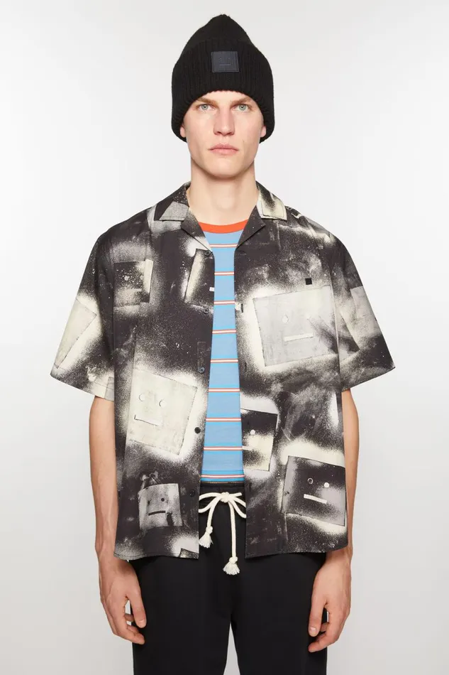 Men Printed Buttonup Shirt Blackwhite Acne Studios Shirts