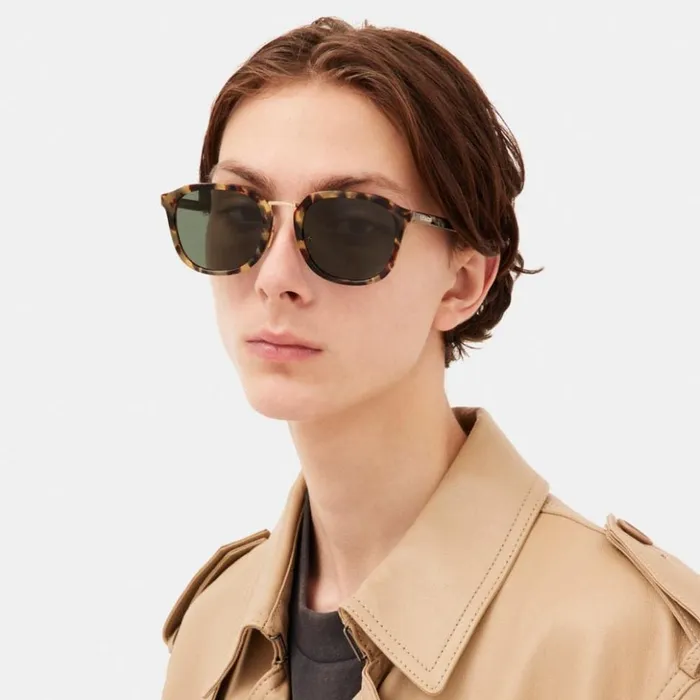 Men Rounded Geometric Sunglasses Green Tortoise Coach Sunglasses