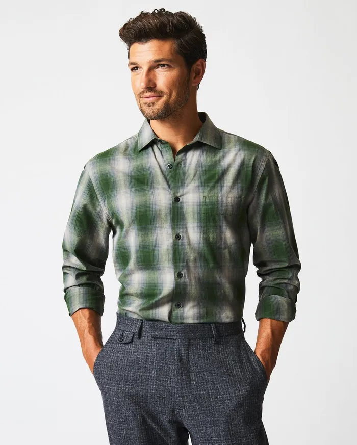 Men Shadow Plaid Tuscumbia Shirt Greengrey Billy Reid Shirting