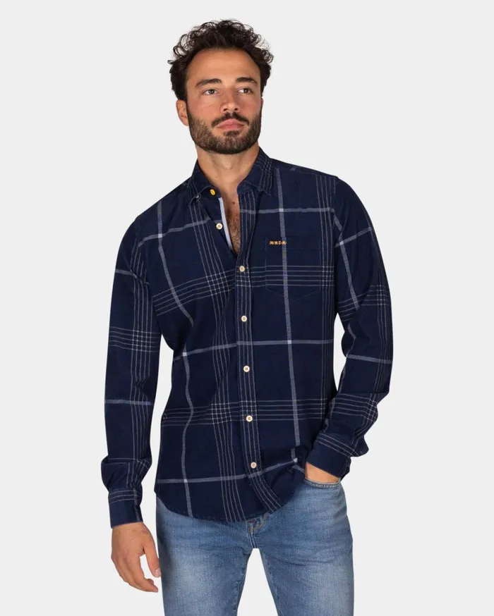 Men Shirts NZA New Zealand Auckland Corduroy Dark Blue Checkered Shirt 8211 Winter Navy