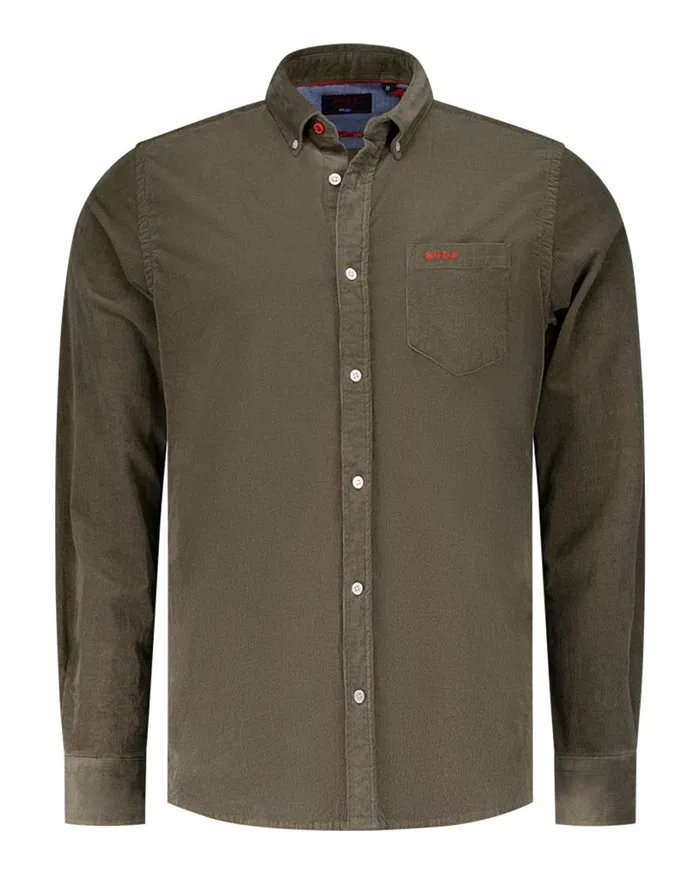 Men Shirts NZA New Zealand Auckland Dark Green Corduroy Shirt 8211 Gravel Green
