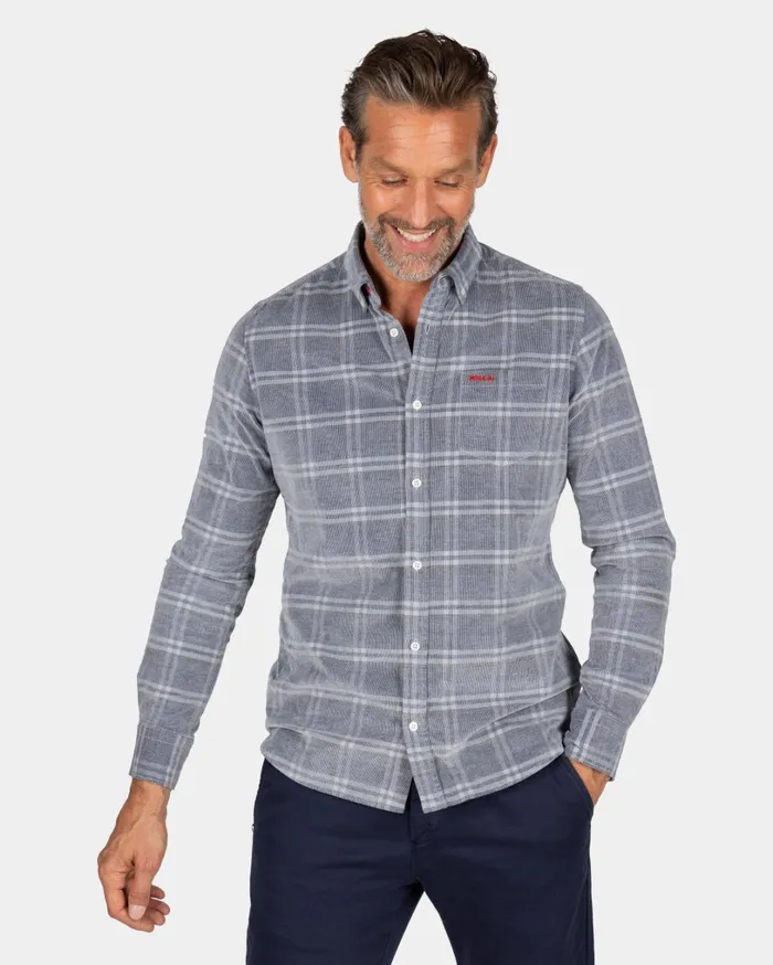 Men Shirts NZA New Zealand Auckland Light Gray Checkered Corduroy Shirt 8211 Winter Navy