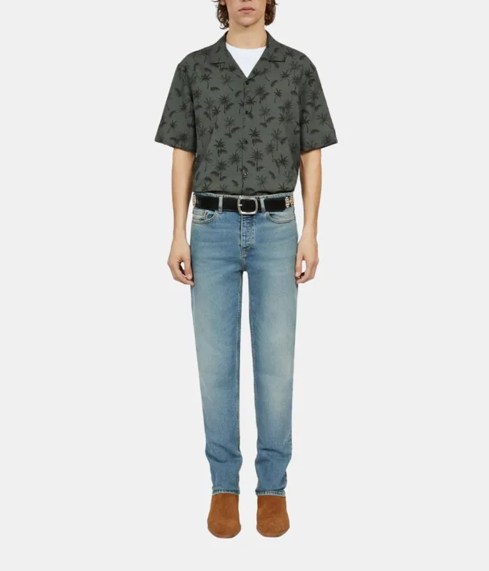 Men Shirts THE KOOPLES Khaki Palm Tree Print Short Sleeve Shirt