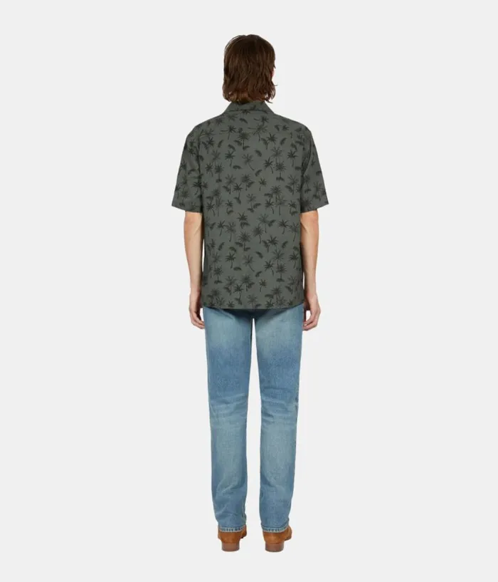 Men Shirts THE KOOPLES Khaki Palm Tree Print Short Sleeve Shirt Men Shirts THE KOOPLES Khaki Palm Tree Print Short Sleeve Shirt