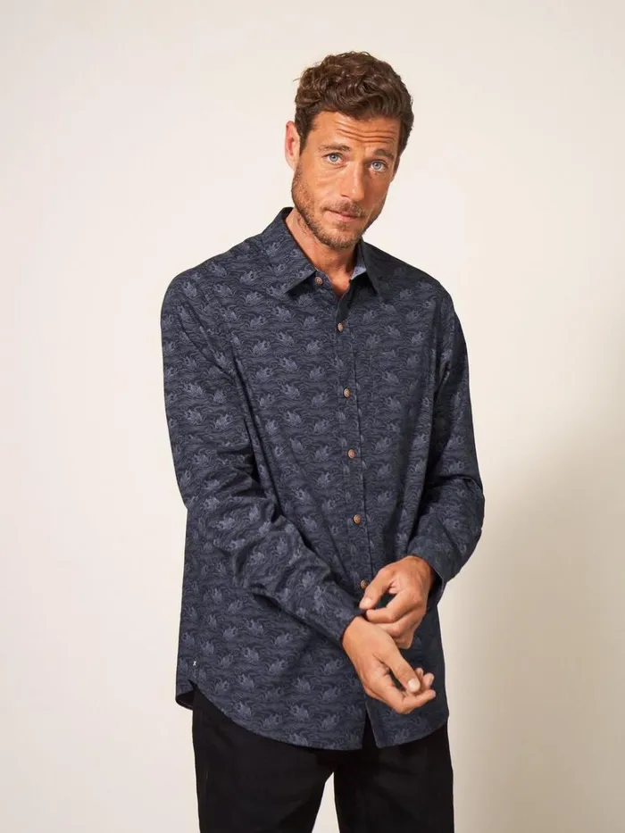 Men SHIRTS White Stuff Duck Printed Shirt Dark Navy