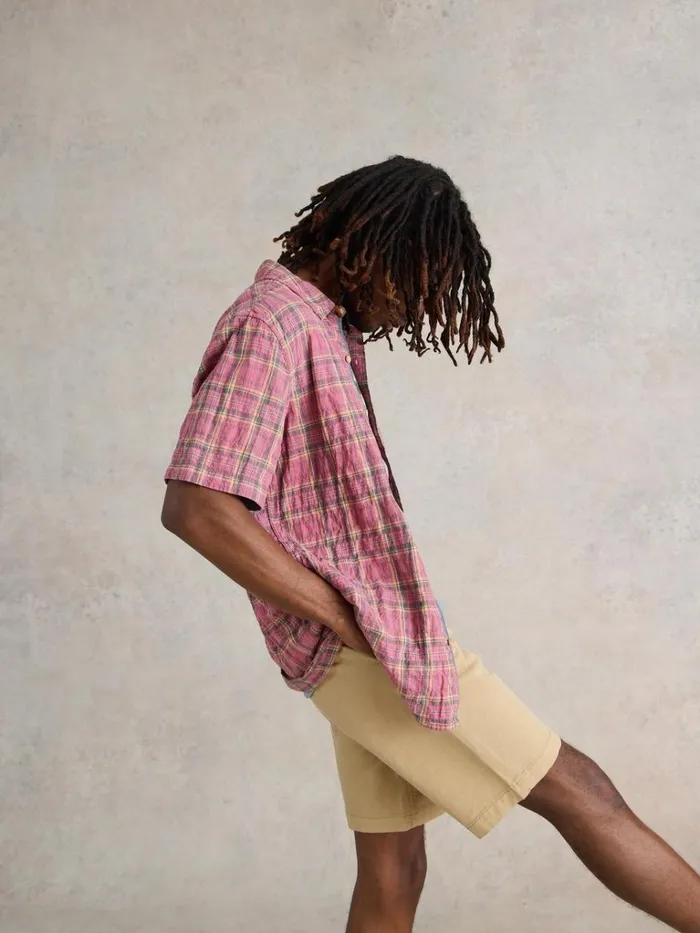 Men SHIRTS White Stuff Madras Check SS Shirt Pink Multi