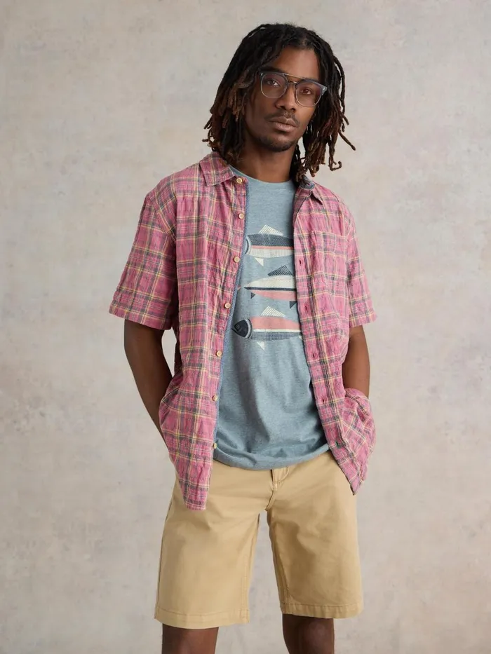 Men SHIRTS White Stuff Madras Check SS Shirt Pink Multi Men SHIRTS White Stuff Madras Check SS Shirt Pink Multi