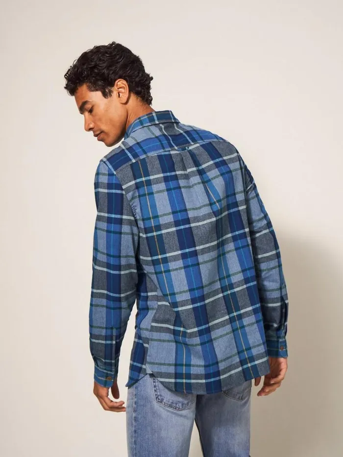 Men SHIRTS White Stuff Moxley Brushed Check Shirt Mid Blue Men SHIRTS White Stuff Moxley Brushed Check Shirt Mid Blue