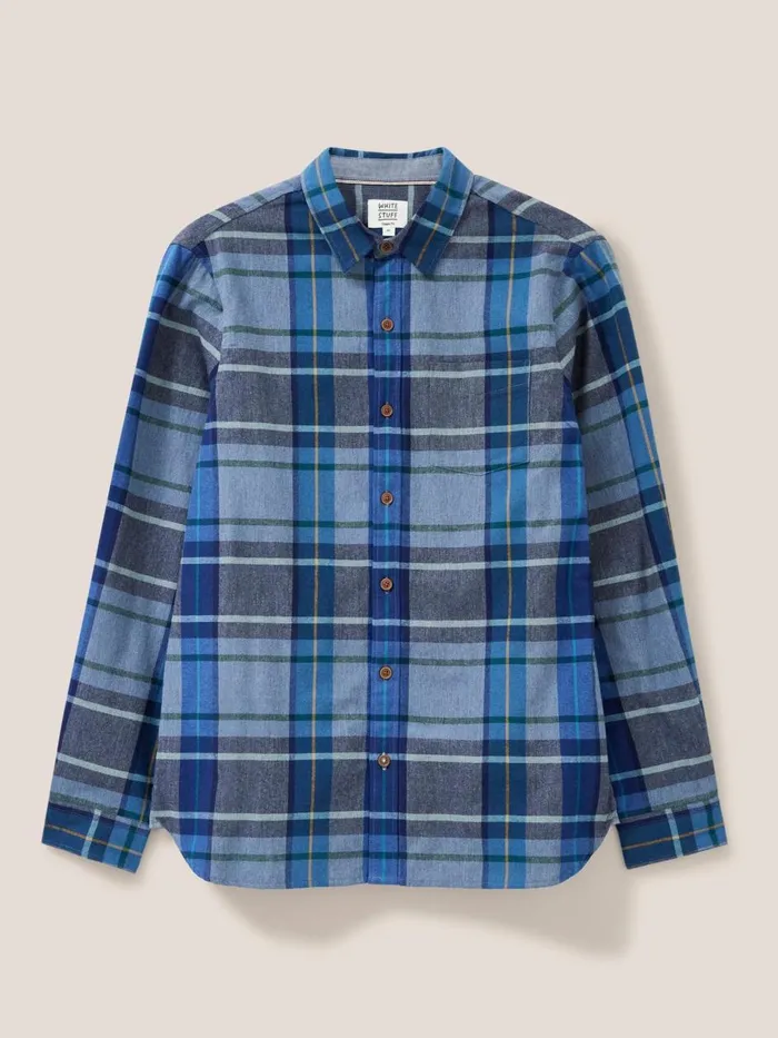 Men SHIRTS White Stuff Moxley Brushed Check Shirt Mid Blue Men SHIRTS White Stuff Moxley Brushed Check Shirt Mid Blue