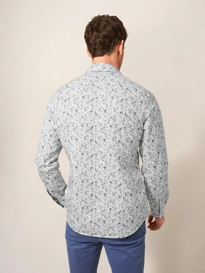 Men SHIRTS White Stuff Peacock Printed Slim Fit Shirt Natural White Men SHIRTS White Stuff Peacock Printed Slim Fit Shirt Natural White