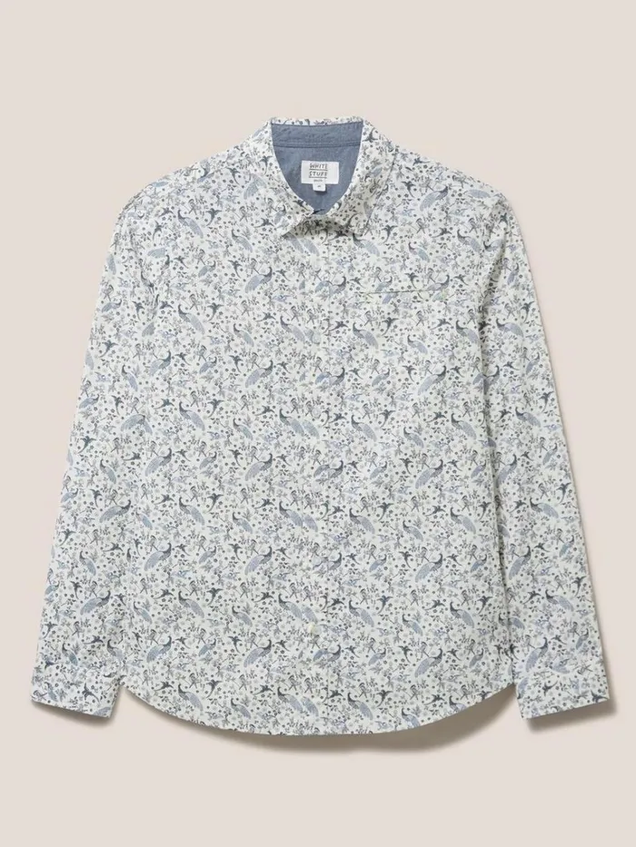 Men SHIRTS White Stuff Peacock Printed Slim Fit Shirt Natural White Men SHIRTS White Stuff Peacock Printed Slim Fit Shirt Natural White