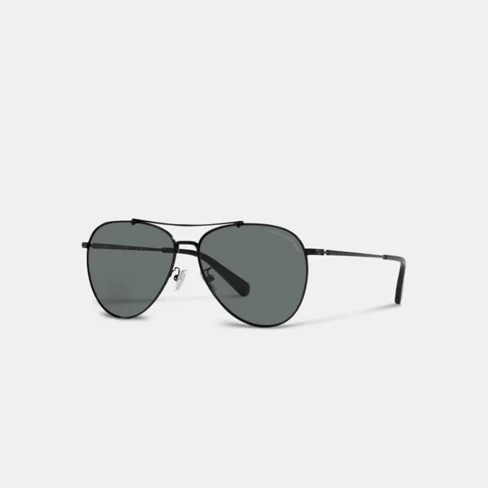 Men Signature Metal Aviator Sunglasses Satin Black Coach Sunglasses