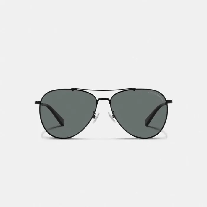 Men Signature Metal Aviator Sunglasses Satin Black Coach Sunglasses