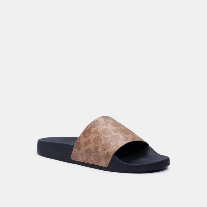 Men Slide Tan Signature Coach Sandals and Slides