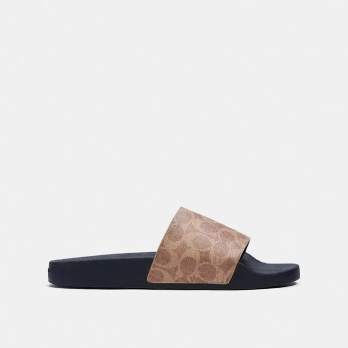 Men Slide Tan Signature Coach Sandals and Slides
