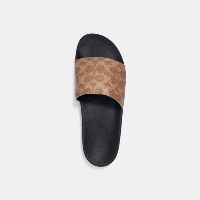 Men Slide Tan Signature Coach Sandals and Slides