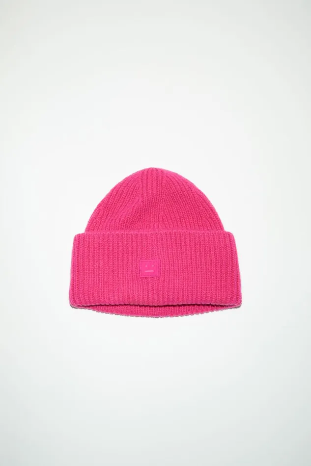 Men Small Face Logo Beanie Bright Pink Acne Studios Hats