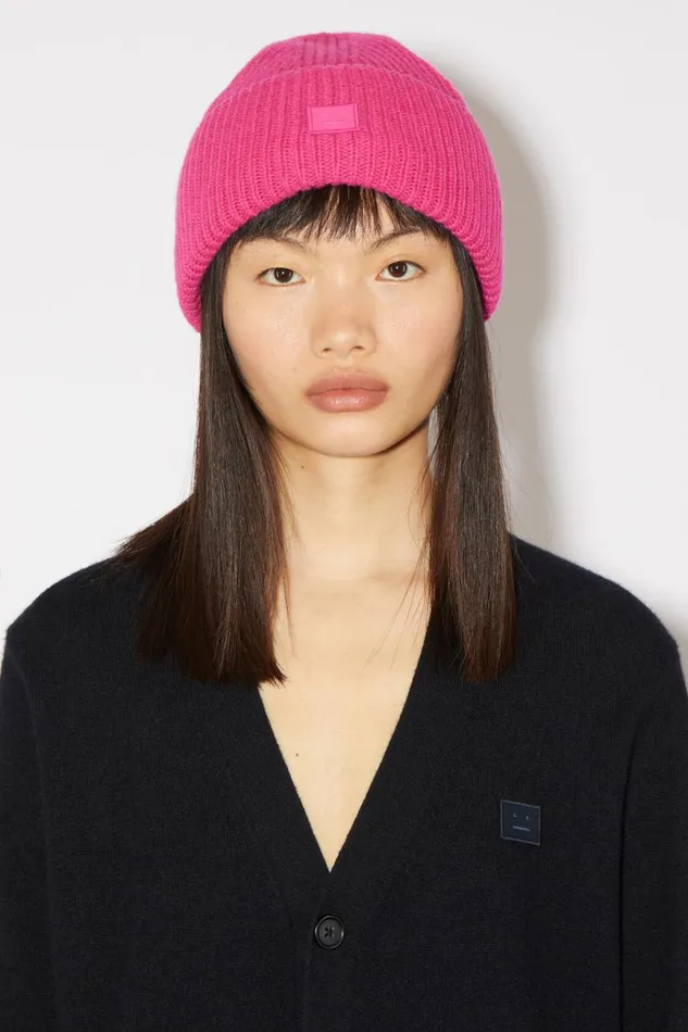 Men Small Face Logo Beanie Bright Pink Acne Studios Hats