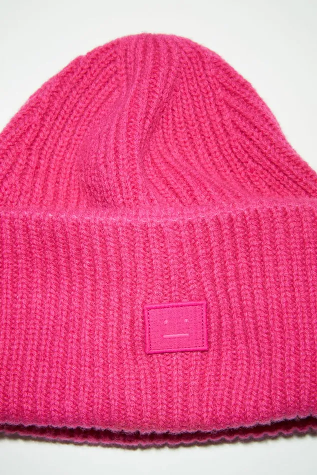 Men Small Face Logo Beanie Bright Pink Acne Studios Hats