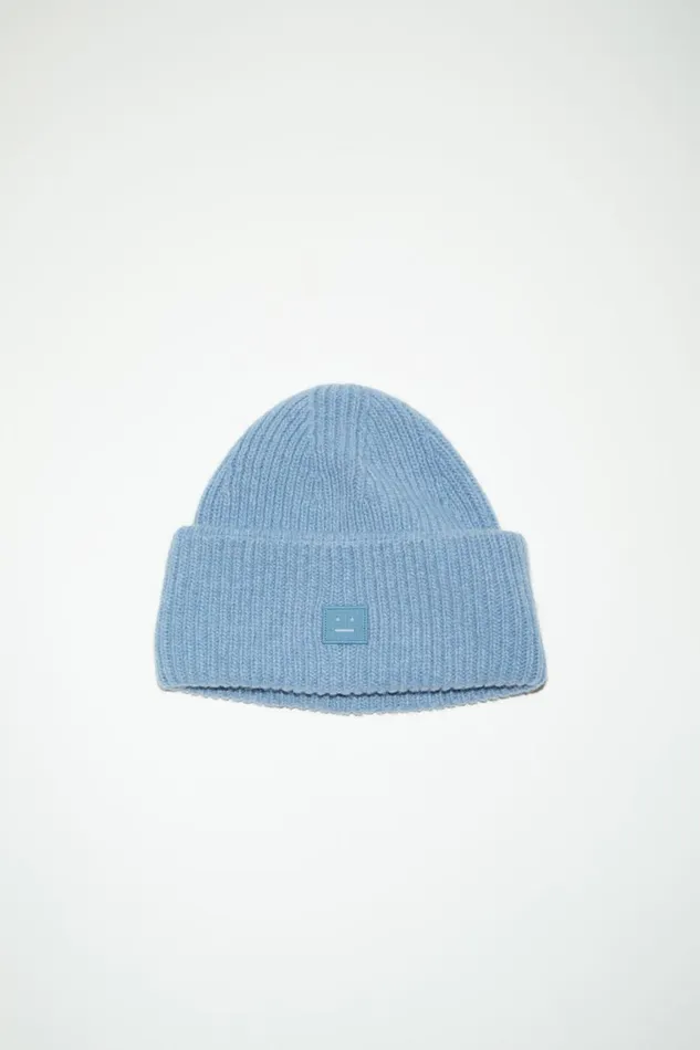 Men Small Face Logo Beanie Steel Blue Melange Acne Studios Hats